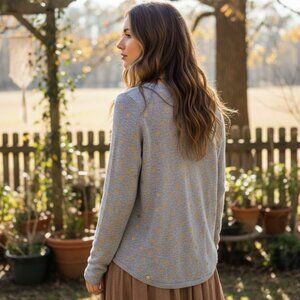 Loft S Women's Gray Gold Dot Sweater Wool Blend Boho Cottage Cozy Indie